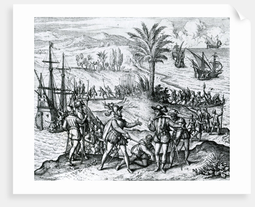 Francisco de Bobadilla arriving as Governor and arresting Christopher Columbus in Hispaniola, 1500, 1590 by Theodor de Bry