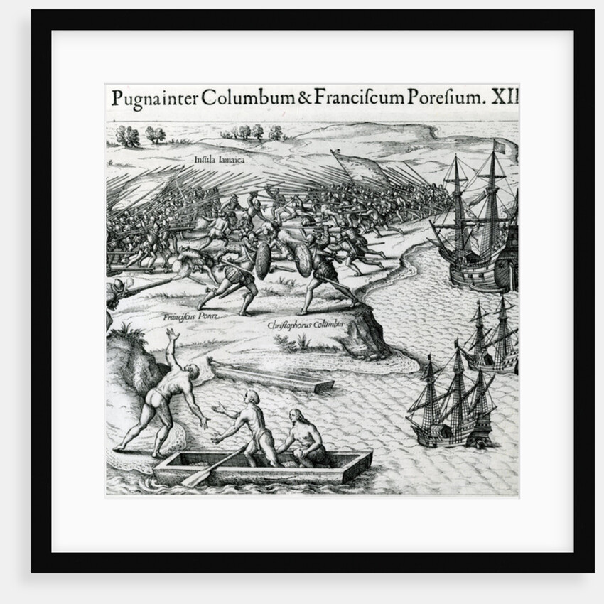 Battle in Jamaica between Christopher Columbus and Francisco Poraz, 1504 by Theodor de (after) Bry