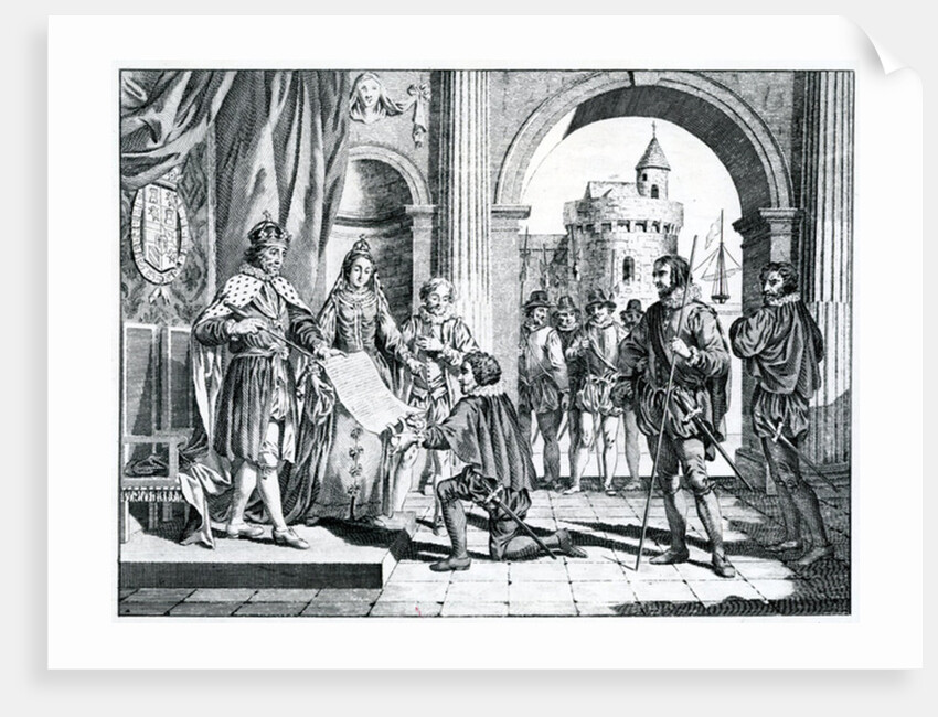 Christopher Columbus presenting an account of his discovery of America to the King and Queen of Spain by Charles Grignion