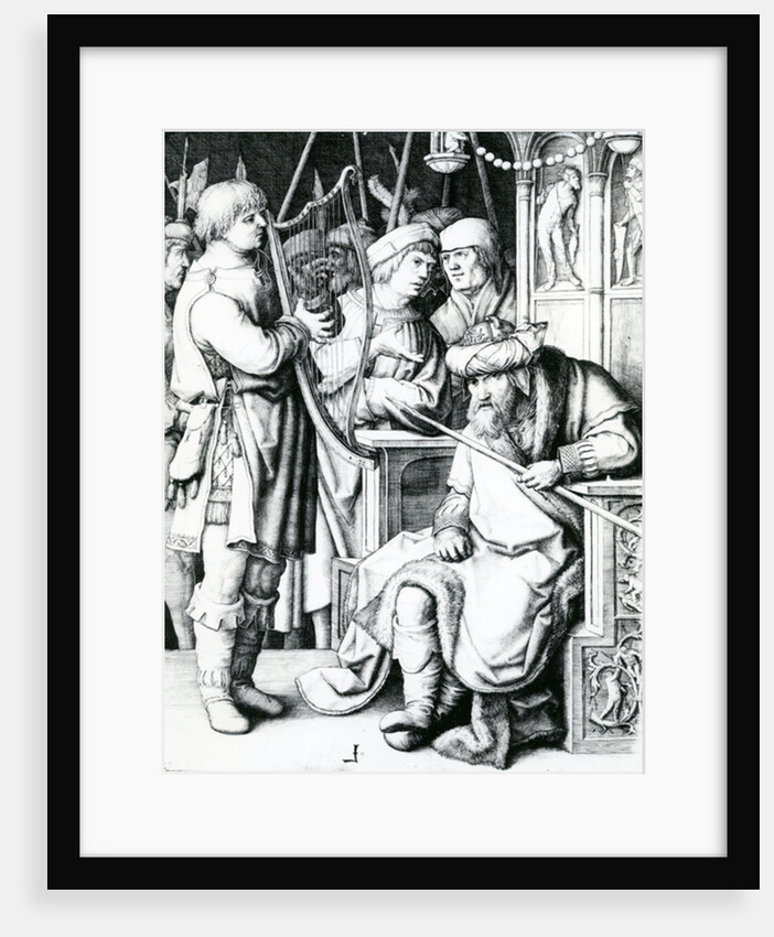 David playing the harp for Saul by Lucas van Leyden
