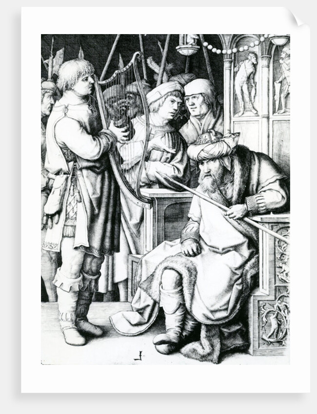 David playing the harp for Saul by Lucas van Leyden