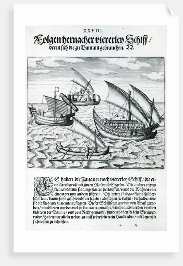Four Sailing Boats from 'India Orientalis', 1598 by Theodor de Bry