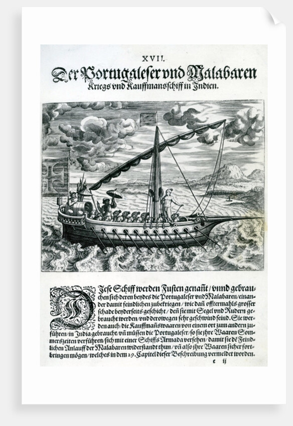 Ship from 'India Orientalis', 1598 by Theodor de Bry