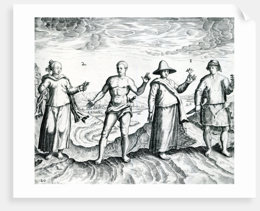Two men and Two women from 'India Orientalis', 1598 by Theodor de Bry