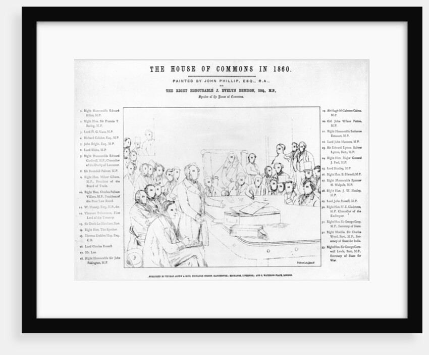 The House of Commons in 1860: Lord Palmerston Addressing the House during the Debate on the Treaty with France, plan of the portraits by John Phillip (after)