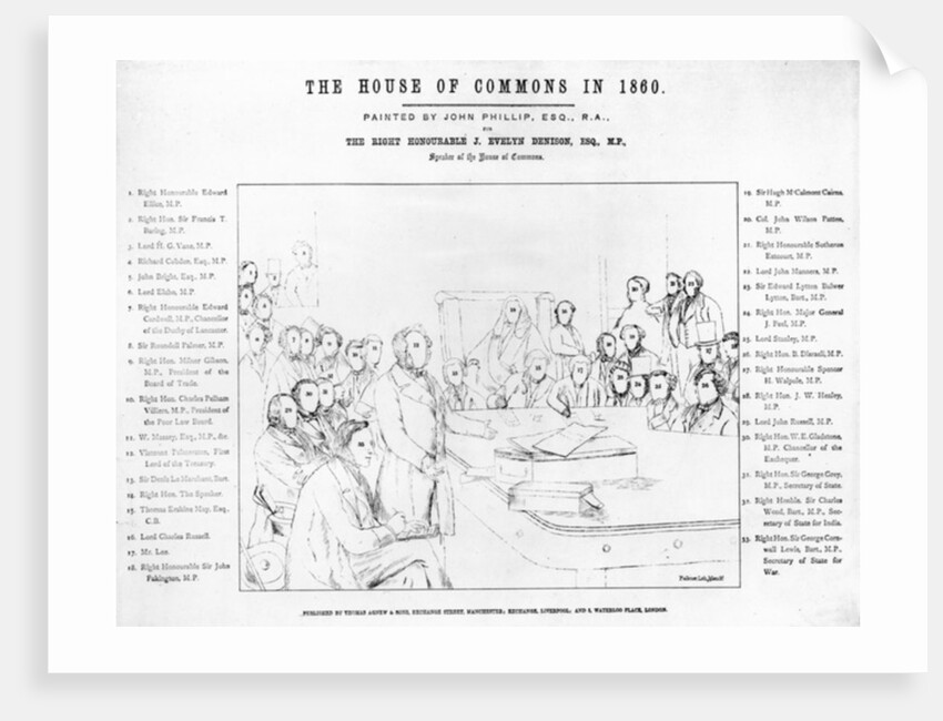 The House of Commons in 1860: Lord Palmerston Addressing the House during the Debate on the Treaty with France, plan of the portraits by John Phillip (after)