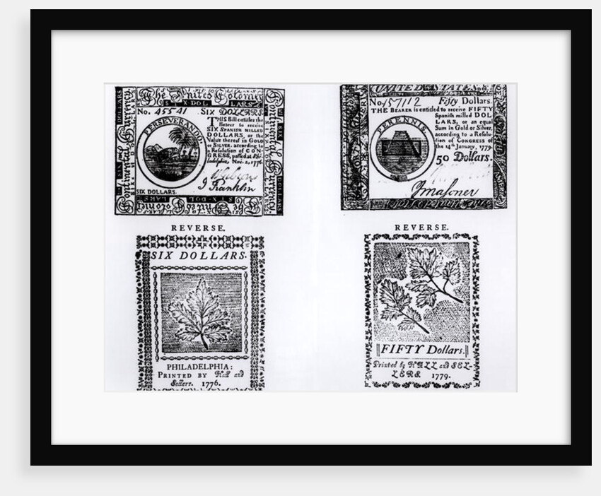 Notes of Currency issued by the Continental Congress during the American Revolution, 1776-9 by American School