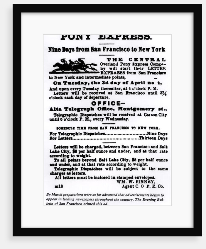 Pony Express, Nine Days from San Francisco to New York by American School