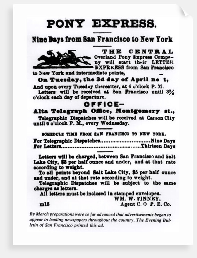 Pony Express, Nine Days from San Francisco to New York by American School