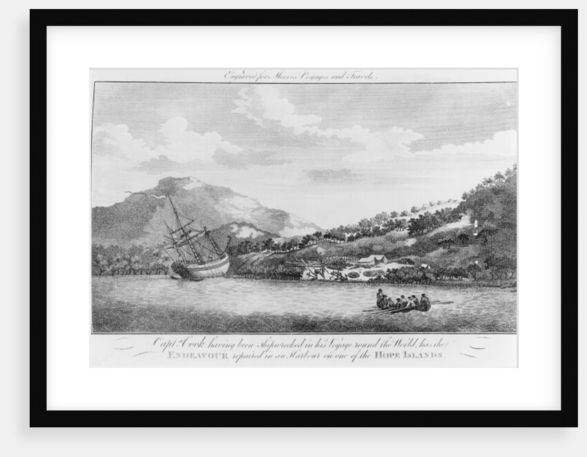 Captain Cook having been shipwrecked in his voyage round the world has the Endeavour repaired in a harbour on one of the Hope Islands, c.1786 by Sydney Parkinson