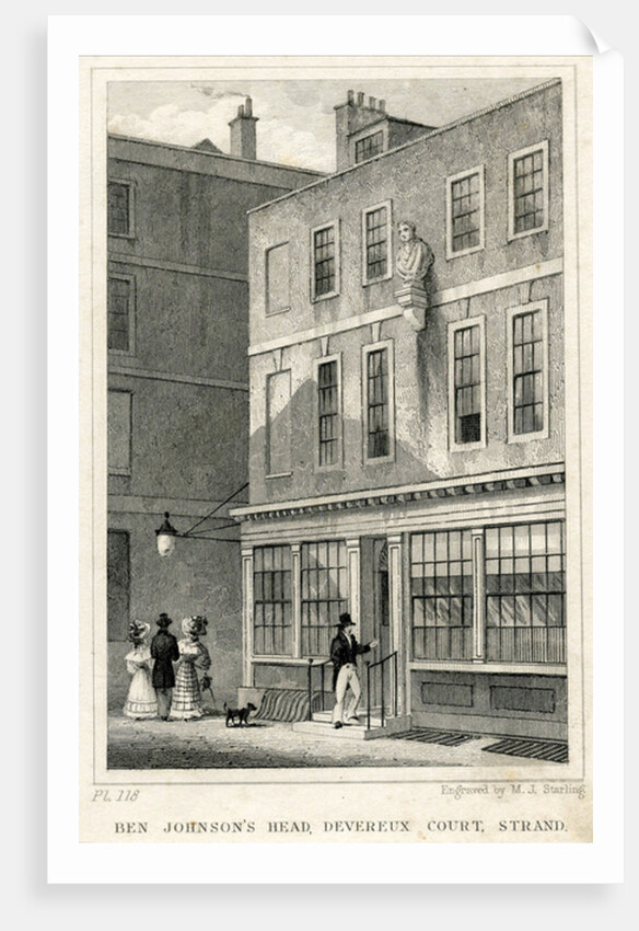 The Grecian Coffee House, Devereux Court, Strand, featuring a bust of Ben Johnson by English School