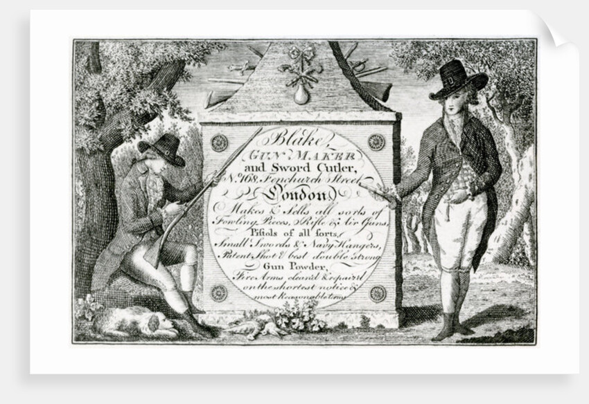 Blake, Gunmaker and Sword Cutler, gun case label by English School