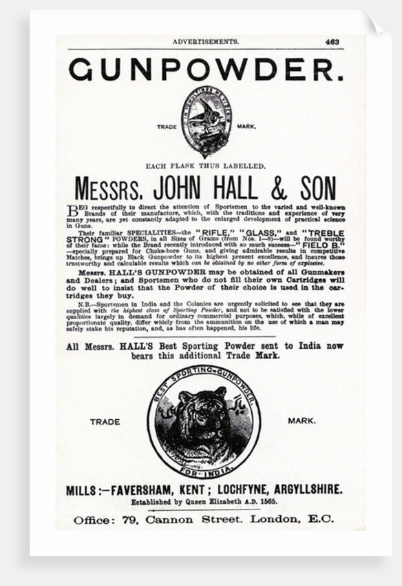 Advertisement for Gunpowder by Messrs. John Hall & Son by English School