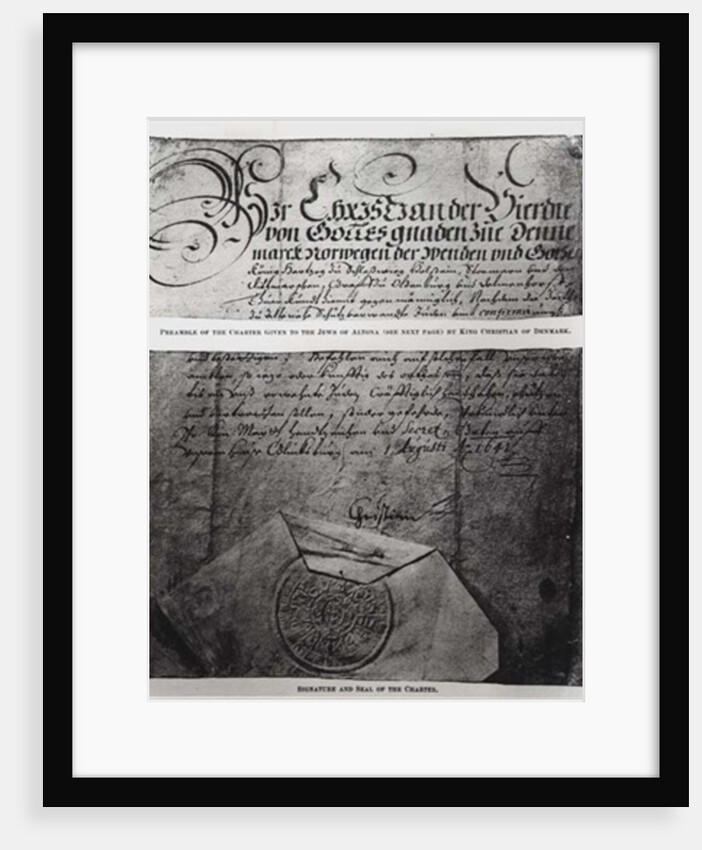Preamble, signature and seal of the Charter given to the Jews of Altona by King Christian of Denmark by Danish School