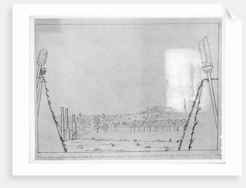 View of Roxborough Church, Kings Arms and the chimneys of Browns House by School English