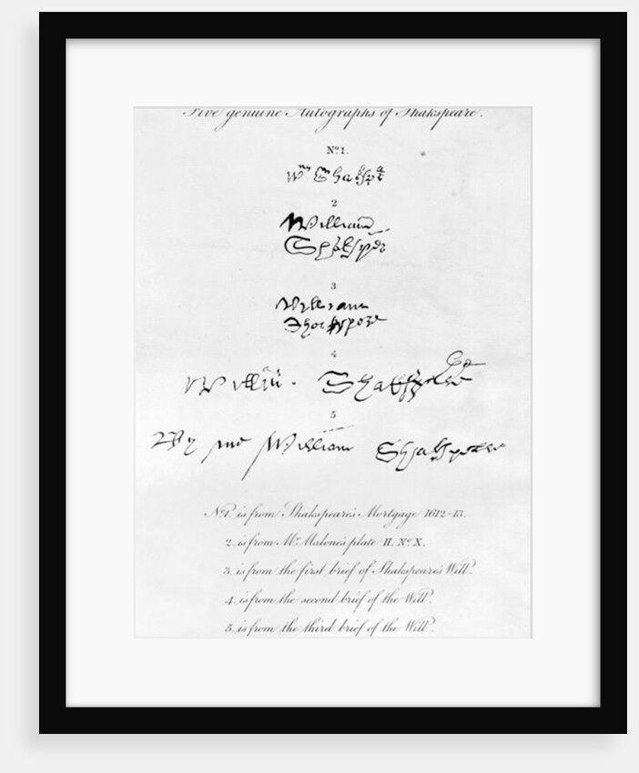 Five Genuine Autographs of William Shakespeare by Anonymous
