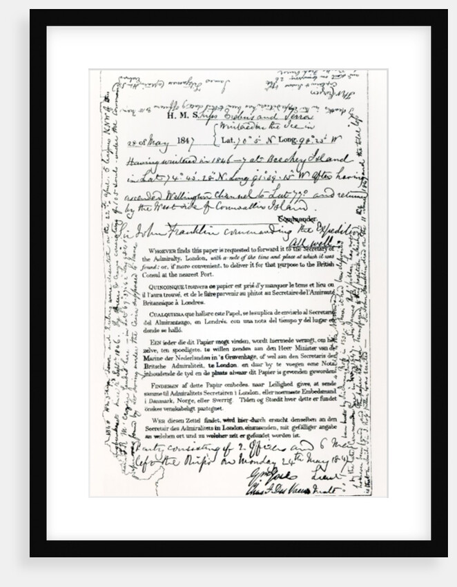 John Franklin's Message to the Secretary of the Admiralty, 28th May 1847 by English School