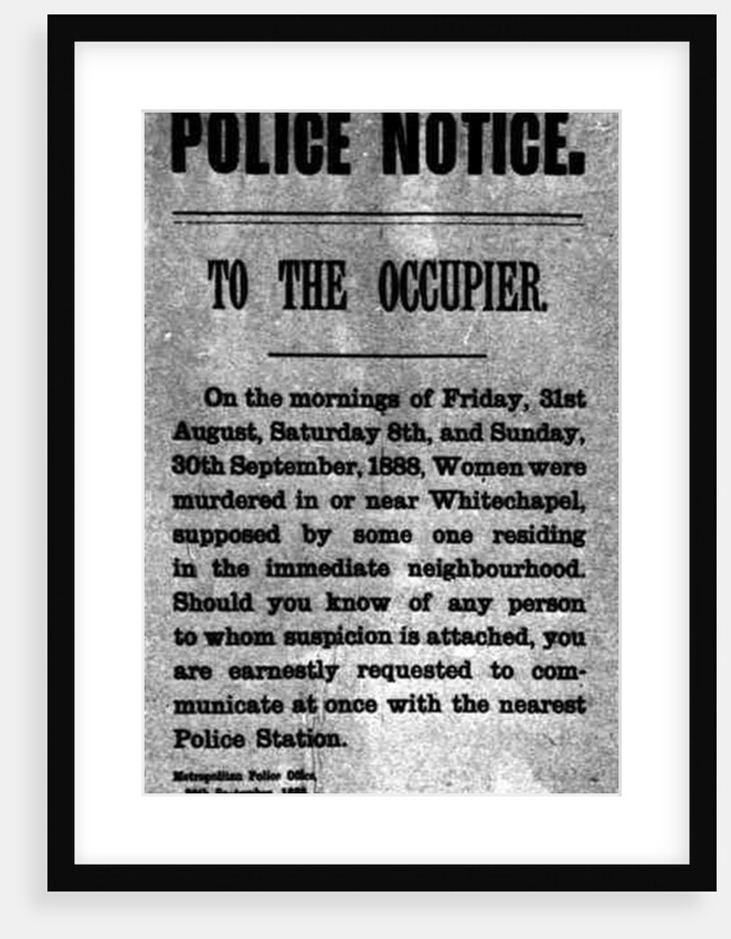 Police Notice to the Occupier Relating to Murders in Whitechapel, 30th September 1888 by English School