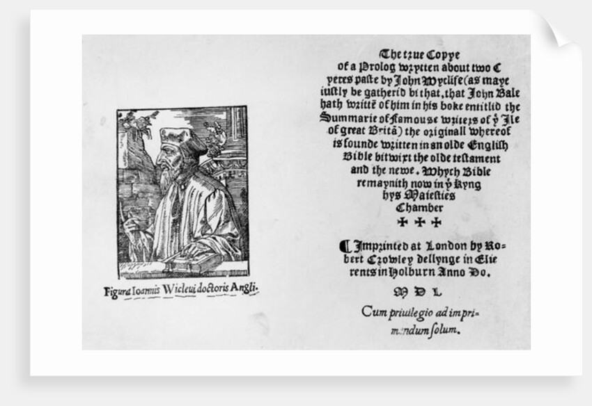 Frontispiece of 'The Summarie of Famouse Writers of the Ile of Great Brita' depicting John Wycliffe, 1550 by English School