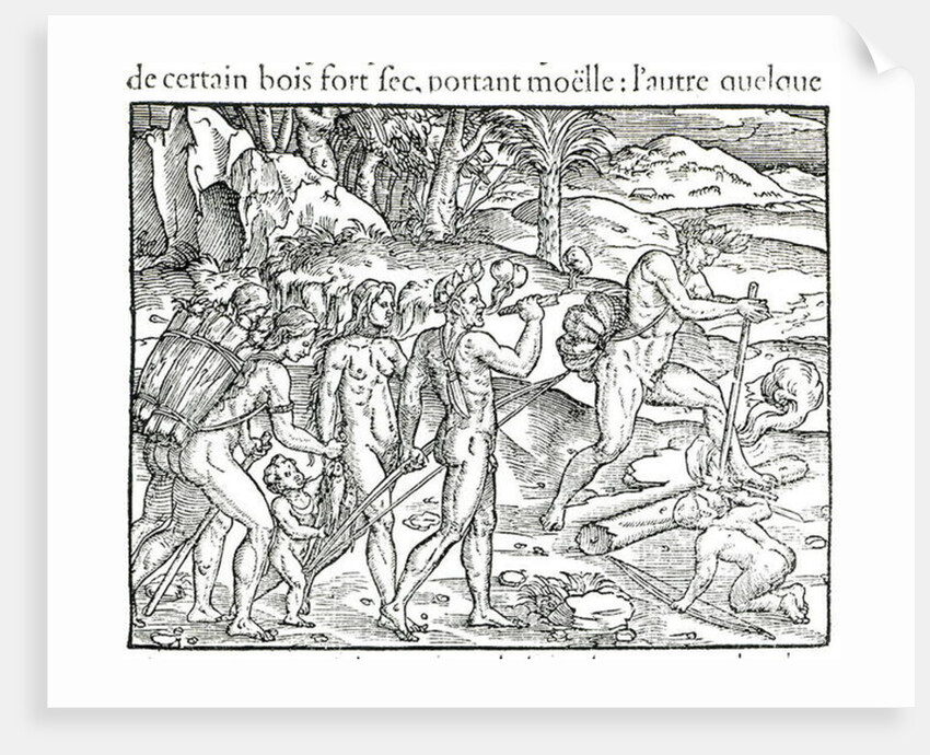 Indian Natives Making Fire After Hunting by Jacques (d.1587/88) (after) Le Moyne