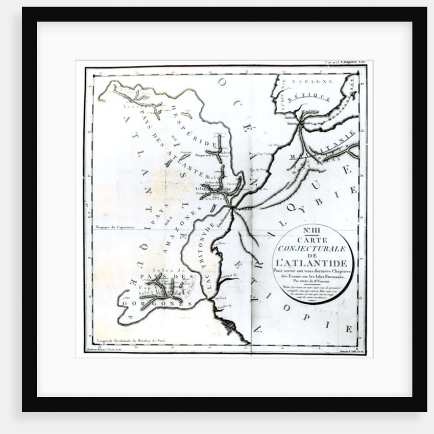 No. III Conjectural Map of the Island of Atlantis, drawn by Bory of St-Vincent and engraved by E. Collin by French School