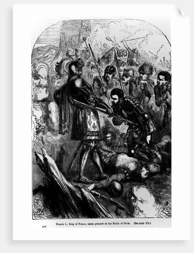 Francis I Taken Prisoner at the Battle of Pavia in 1525 by Charles Bourbon, book illustration by English School
