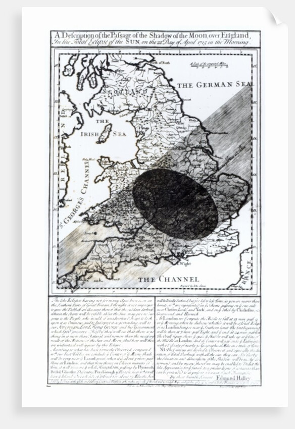 A Map Showing the Passage of the Shadow of the Moon Over England on 22 April 1715 by English School