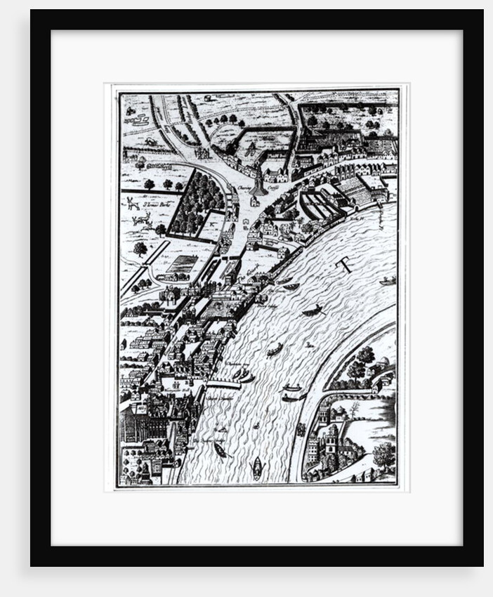 Bird's eye view of the River Thames and the surrounding area by English School