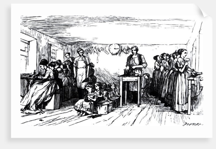 Women and Children Making Shoes by English School