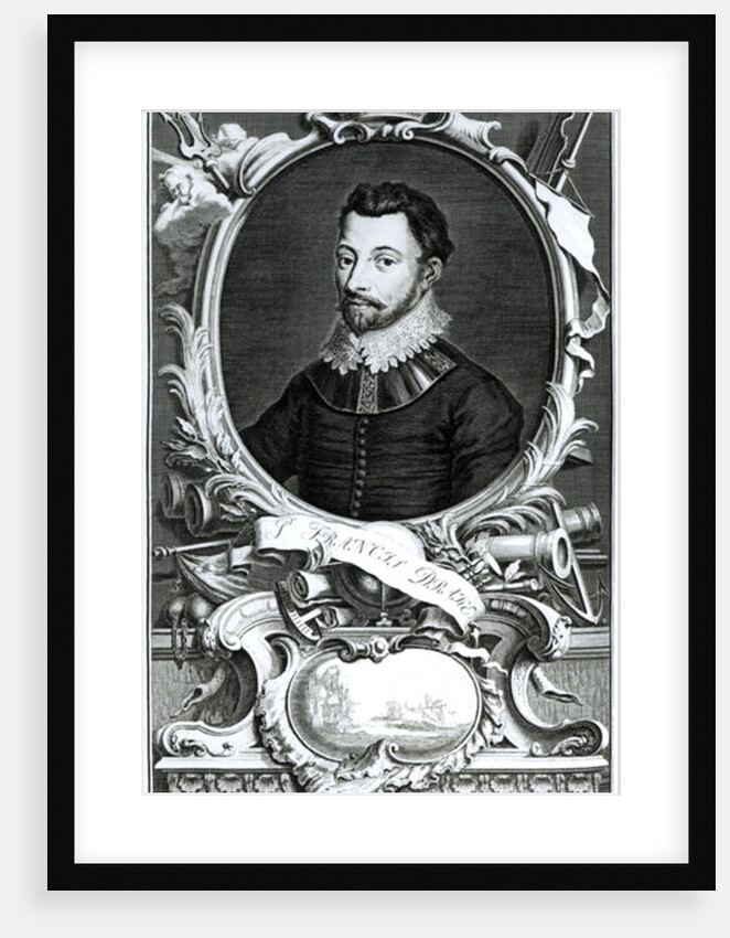 Portrait of Sir Francis Drake engraved by Jacobus Houbraken by English School