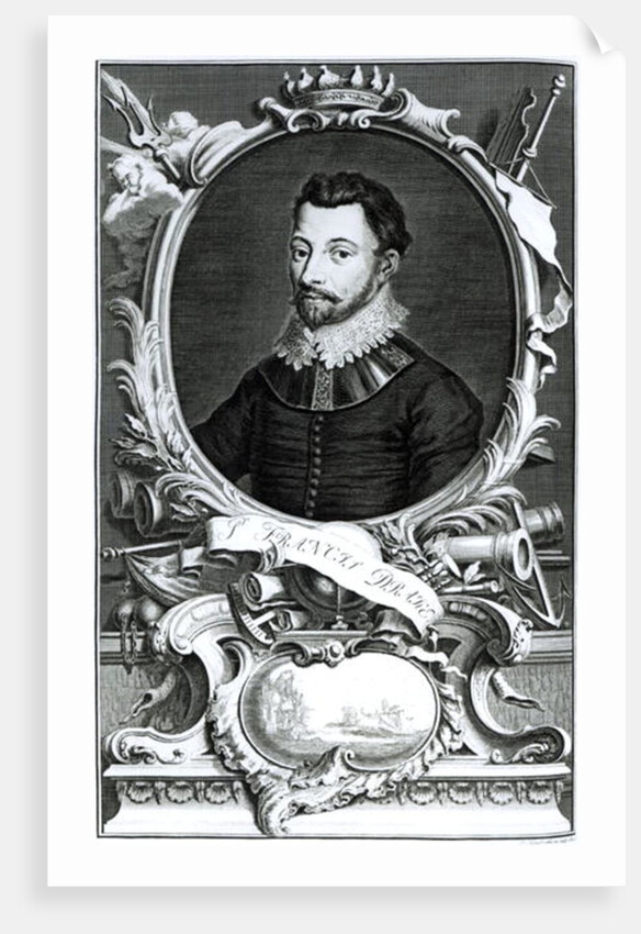 Portrait of Sir Francis Drake engraved by Jacobus Houbraken by English School