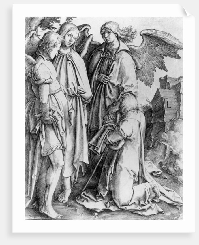 Saint kneeling before angels by English School