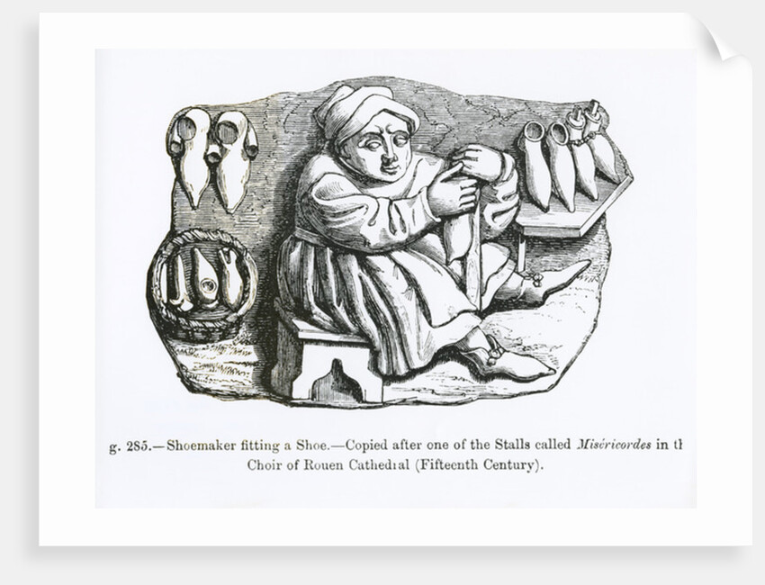 The Shoemaker Fitting a Shoe, copied from one of the Misericordia Stalls in the Choir of Rouen Cathedral by French School