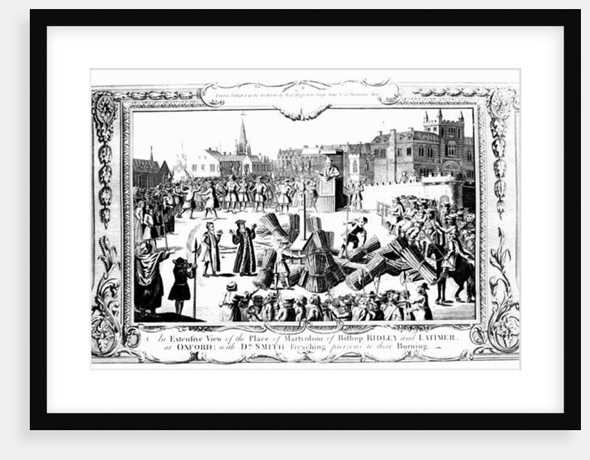 An Extensive View of the Place of Martyrdom of Bishop Ridley and Latimer at Oxford with Dr. Smith Preaching Previous to their Burning by English School