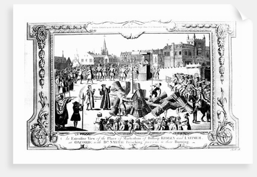 An Extensive View of the Place of Martyrdom of Bishop Ridley and Latimer at Oxford with Dr. Smith Preaching Previous to their Burning by English School