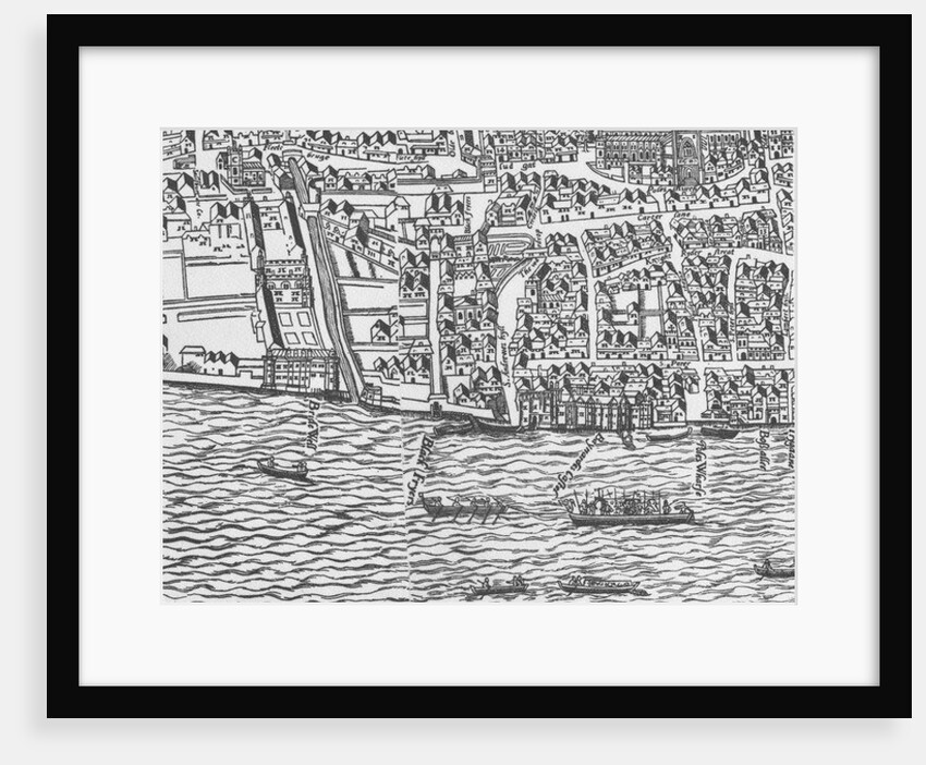 Detail of River Thames and St Paul's Cathedral from Civitas Londinium by Ralph Agas