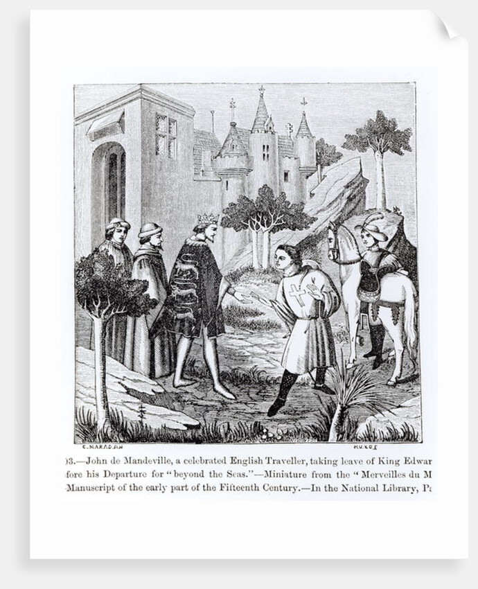 John de Mandeville taking leave of King Edward III before his departure by French School