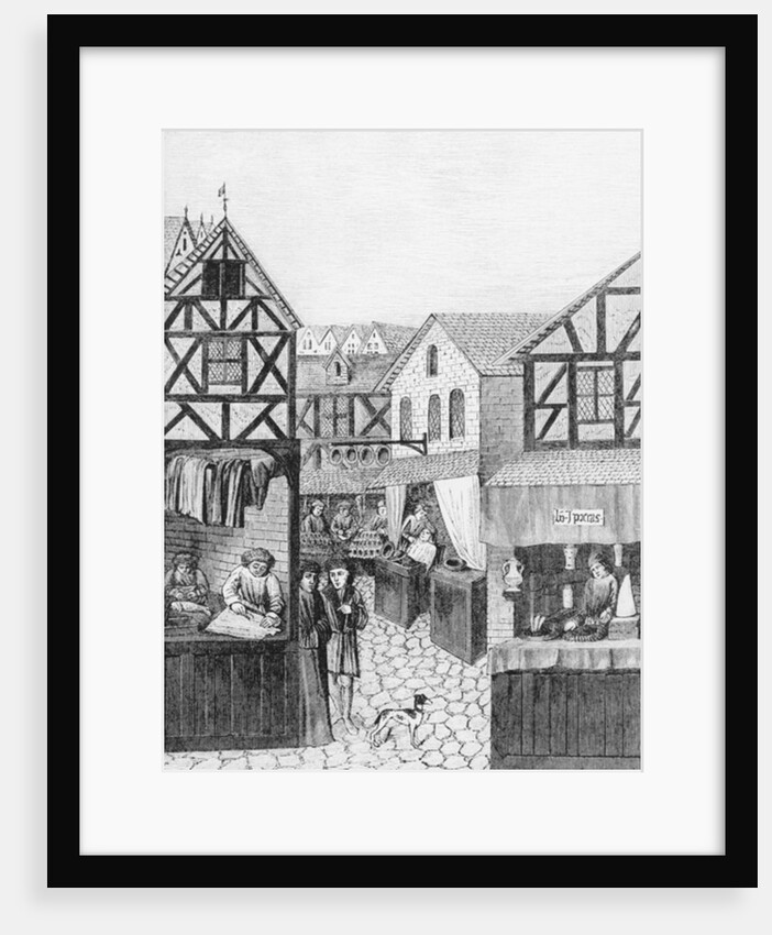 Shops in an Apothecary's Street: Barber, Furrier and Tailor by French School