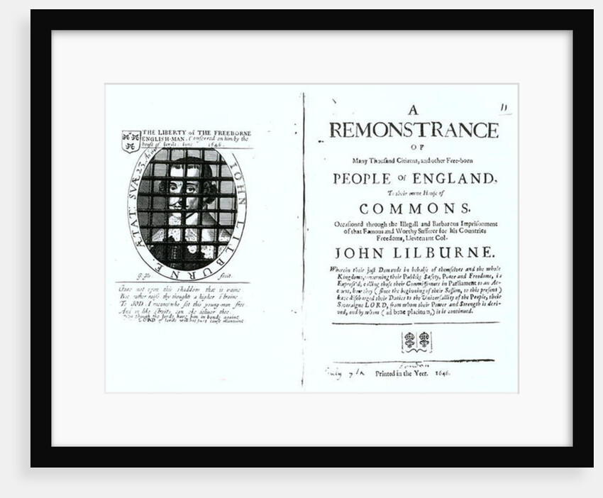 A remonstrance by the Levellers to the House of Commons regarding the imprisonment of their leader John Lilburne published 1646 by English School
