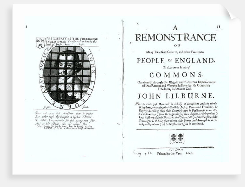 A remonstrance by the Levellers to the House of Commons regarding the imprisonment of their leader John Lilburne published 1646 by English School