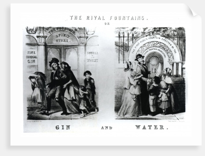 The Rival Fountains or Gin and Water by George Cruikshank