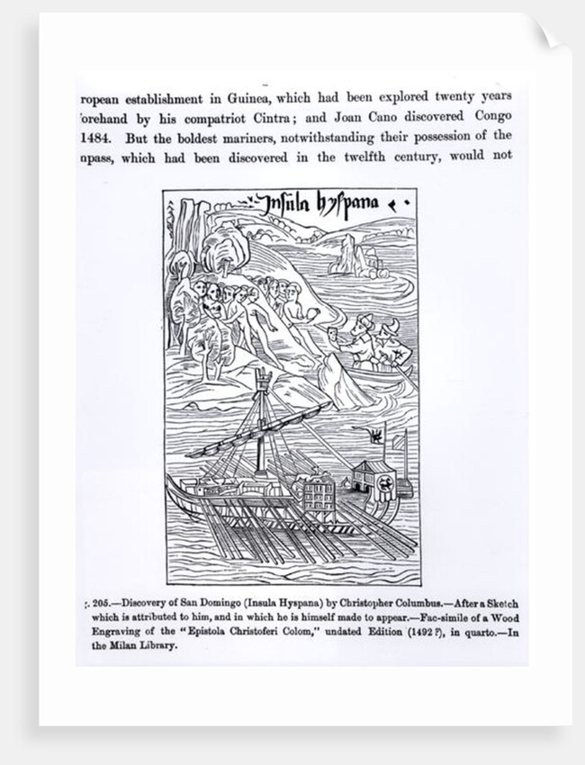 Discovery of San Domingo, from, 'Science and Literature in the Middle Ages and Renaissance', written and engraved by Paul Lacroix, 1878 by Christopher Columbus