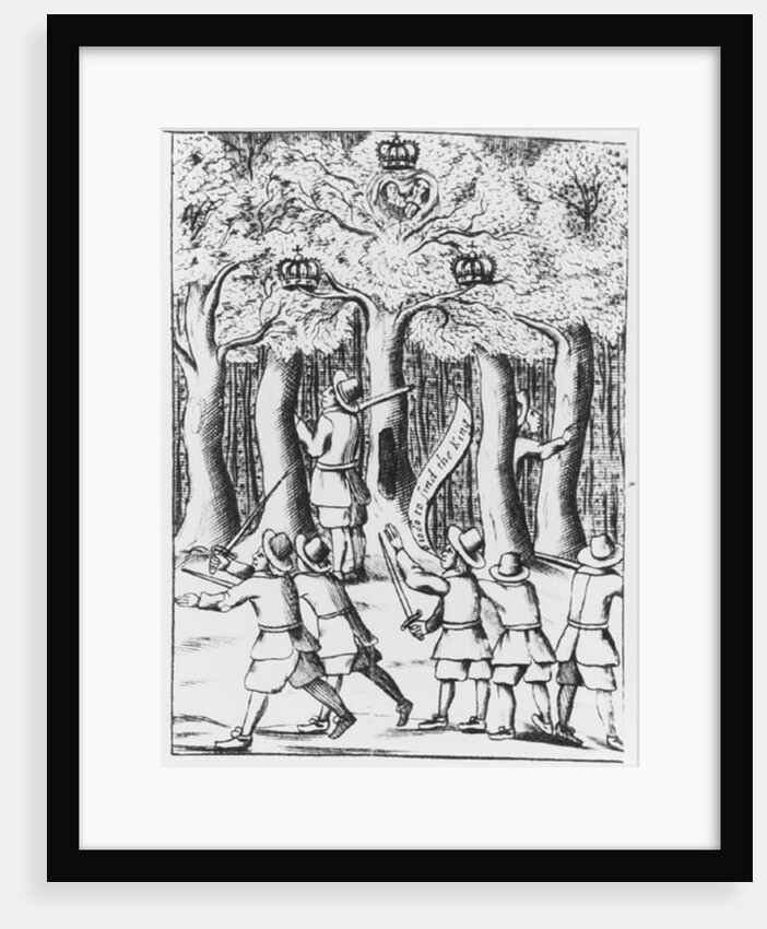 King Charles II hiding in an oak tree at Boscobel after his defeat at the Battle of Worcester in 1651. by English School