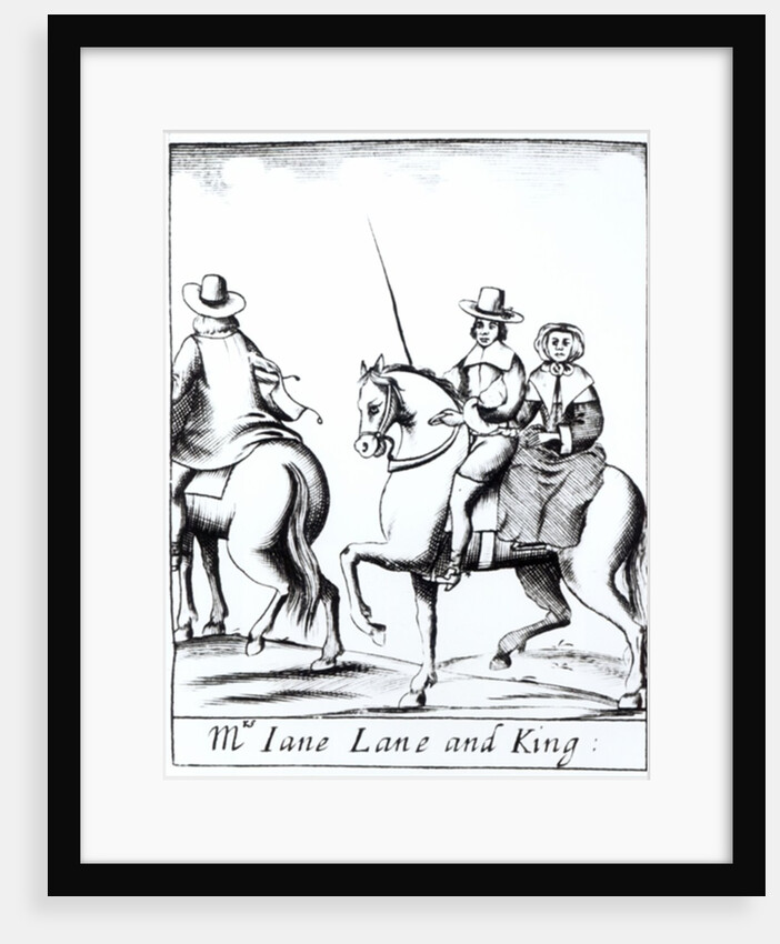 Mrs Jane Lane riding with King Charles II after the defeat at the Battle of Worcester in September 1651, published 1660 by English School
