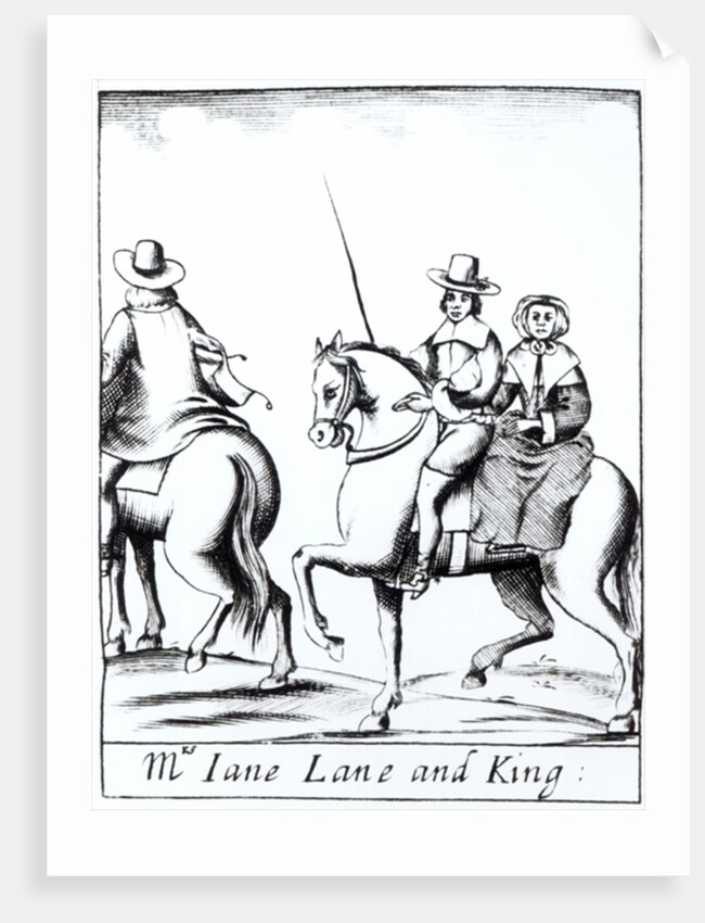 Mrs Jane Lane riding with King Charles II after the defeat at the Battle of Worcester in September 1651, published 1660 by English School