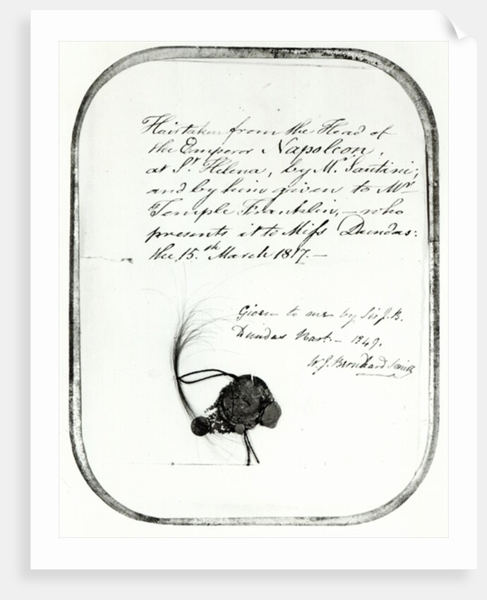 Hair cut from the head of Emperor Napoleon by Giovanni Natale Santini and given by him to William Temple Franklin, 1816 by Anonymous