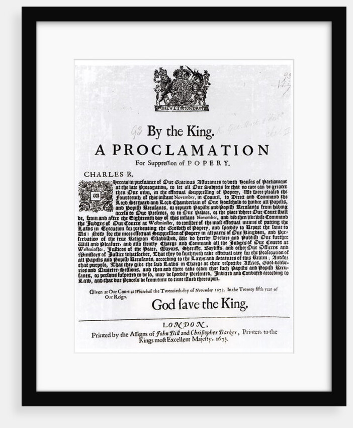 Royal Declaration, 1675 by English School