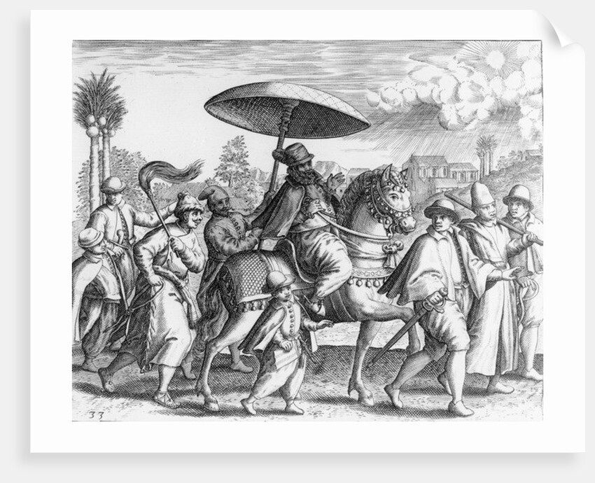Portuguese officials in India, 1599 by Theodor de Bry