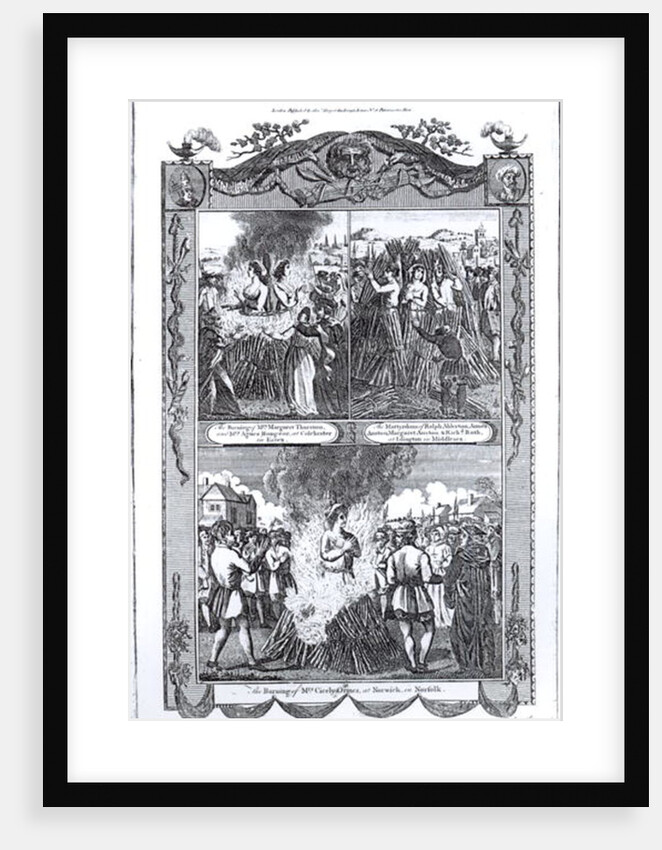 Men and women burned at the stake in 1557, from an edition of 'Acts and Monuments' by John Foxe by School English