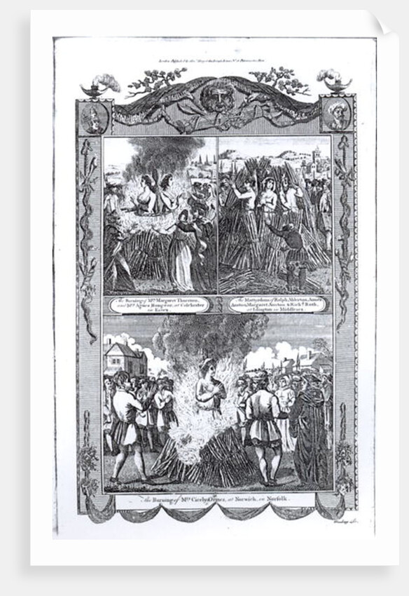 Men and women burned at the stake in 1557, from an edition of 'Acts and Monuments' by John Foxe by School English